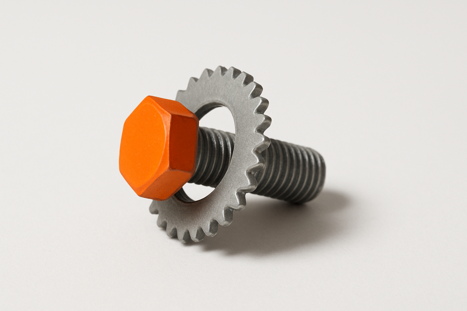 Crooked circuit-board washer loose on an orange bolt, symbolizing stalled ai change management
