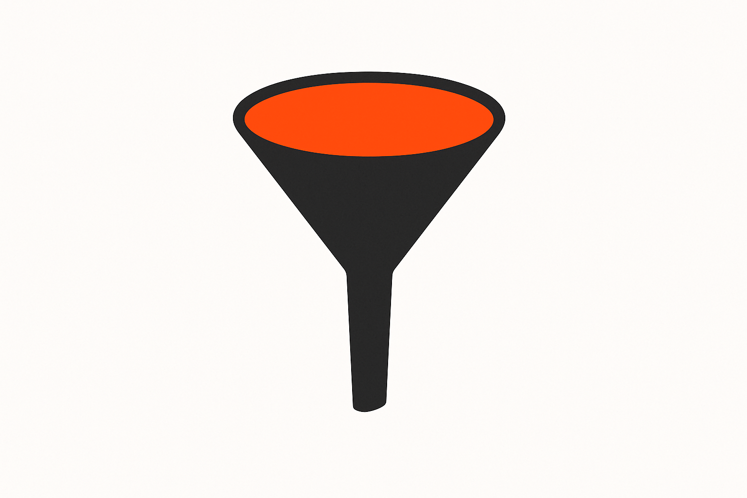 Charcoal grey funnel with orange wide mouth narrowing to empty stem, symbolizing a stalled ai governance framework for enterp