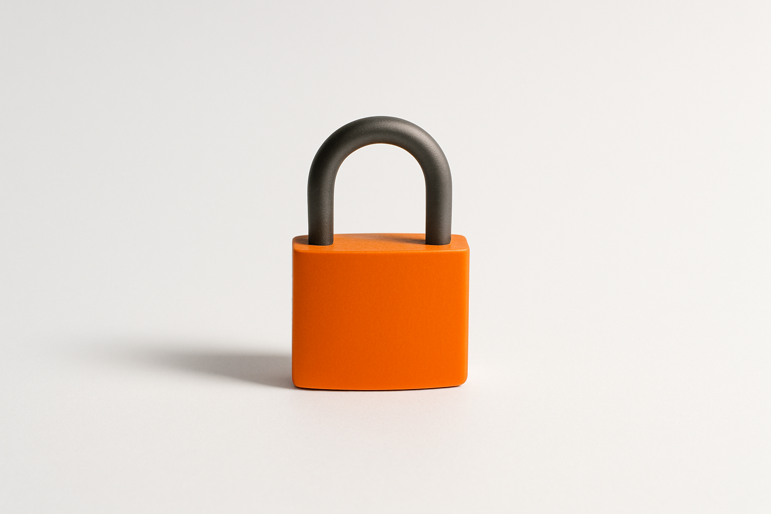 Orange lacquered padlock on white background, symbolizing an ai risk management program for enterprise adoption guarding noth