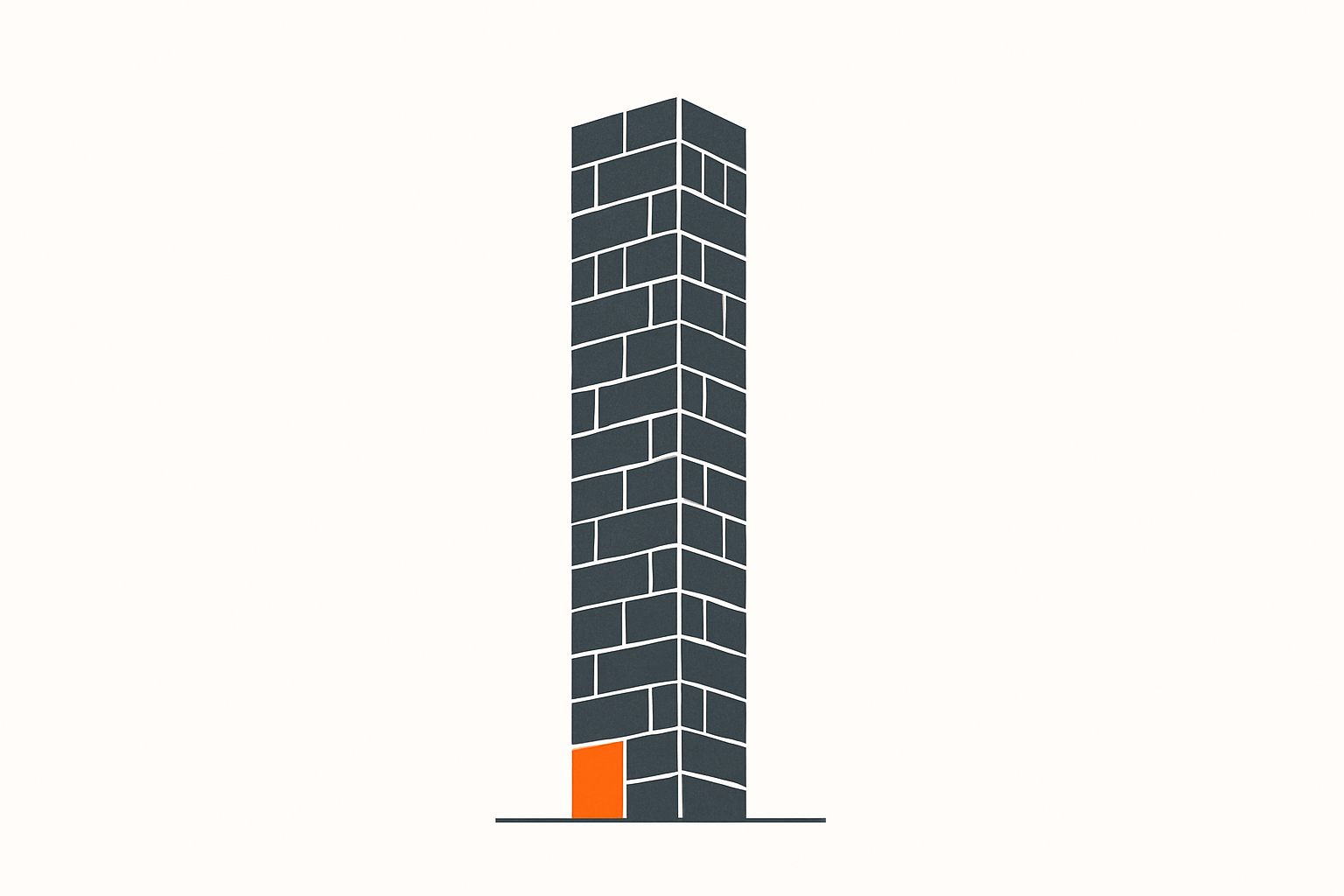 Charcoal block tower leaning slightly on one orange base block, symbolizing building an AI operating model