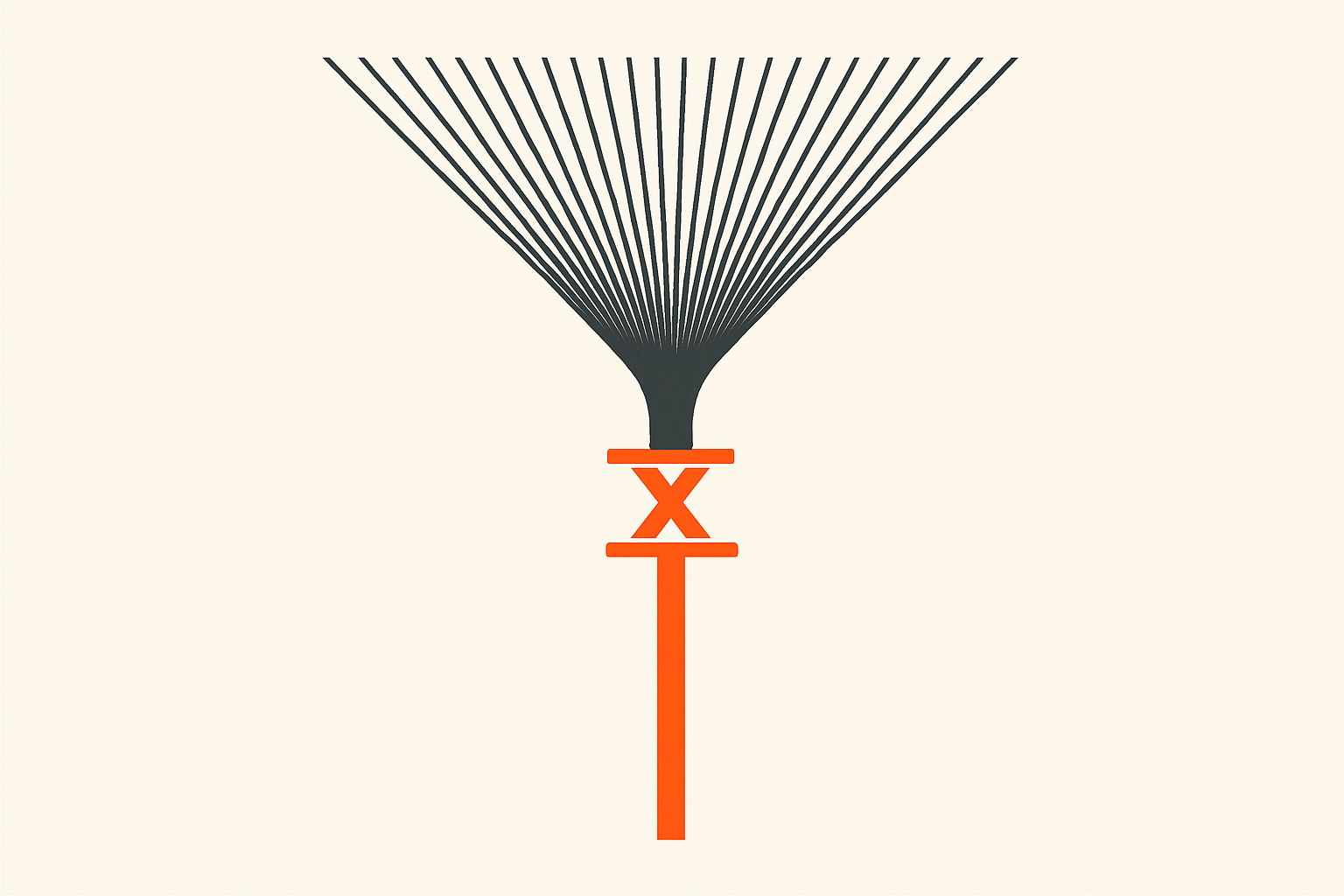 Charcoal lines converging through a funnel gate into one orange line, symbolising a focused ai adoption strategy