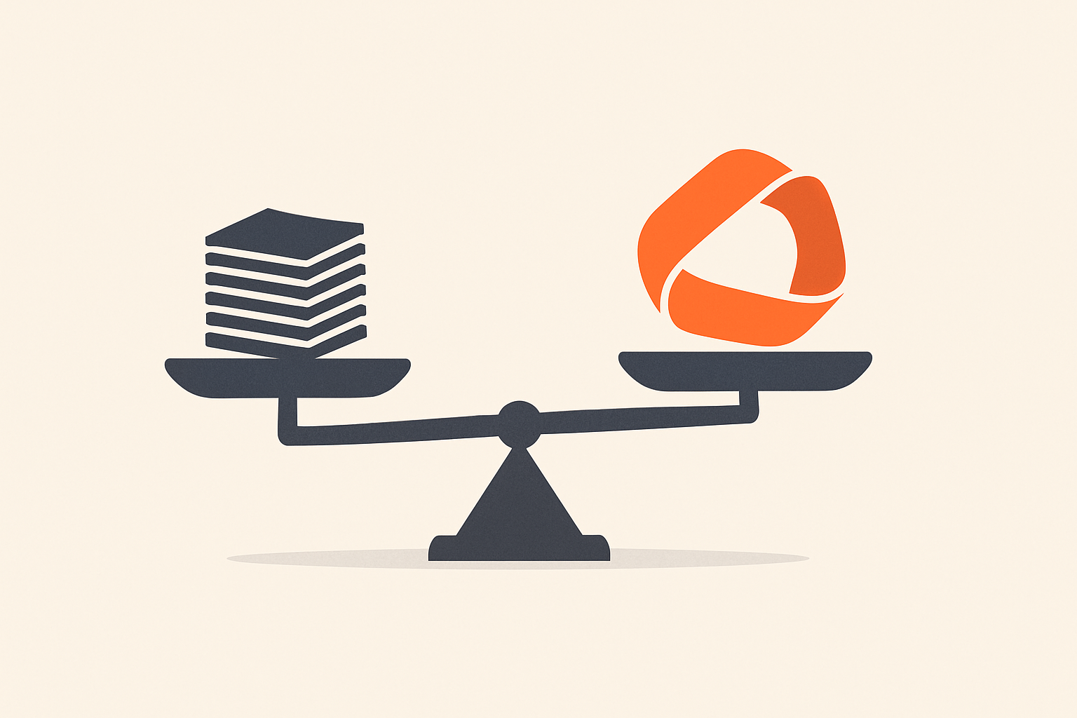Balance scale with data stack on one side and reshaped workflow form on the other showing how to measure AI adoption beyond s