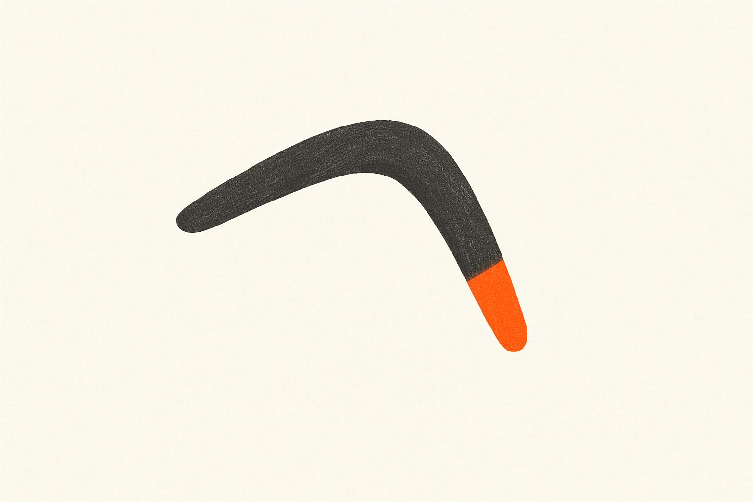 Charcoal boomerang arcing back with an orange tip, symbolizing companies reversing course on ai workforce training decisions
