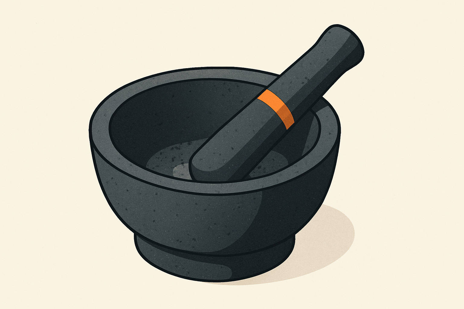 Ceramic mortar and pestle with worn interior showing years of use, representing what AI adoption requires through patient tra