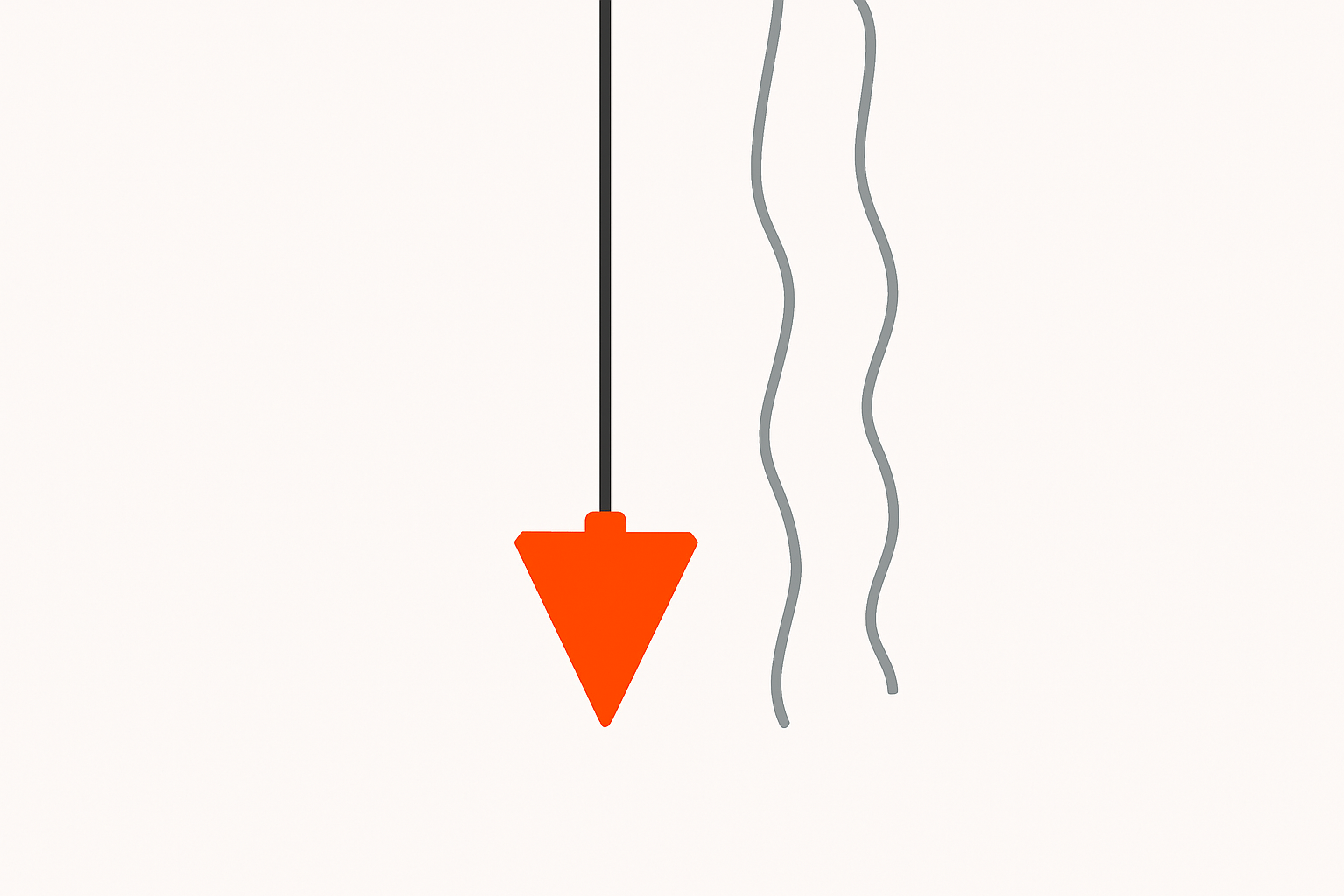 Plumb line hanging true vertical in orange beside crooked grey cords, symbolizing what a ceo should tell the board about ai
