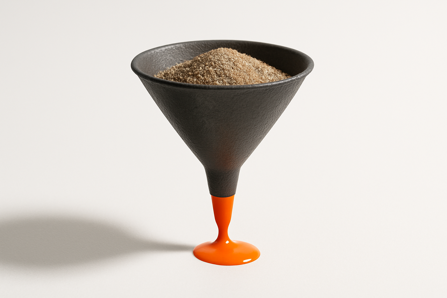 Grey funnel pouring dull grit that exits unchanged as orange liquid, symbolizing why is AI marketing data wrong